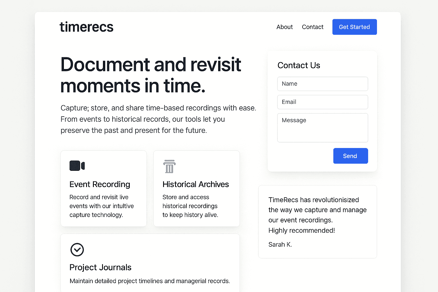 timerecs.com website mockup